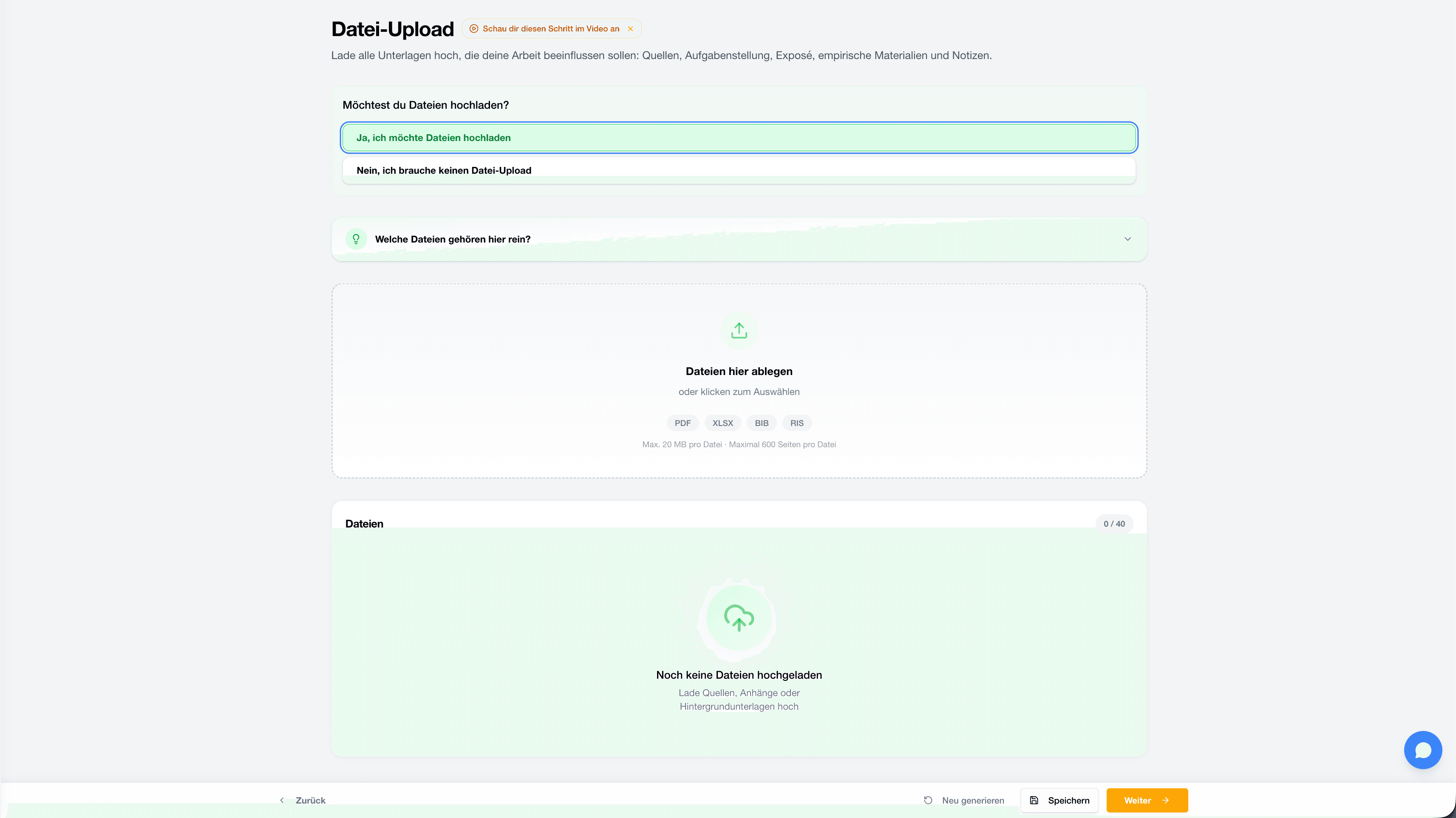 StudyTexter Uploadbereich für eigene Dateien und Quellen